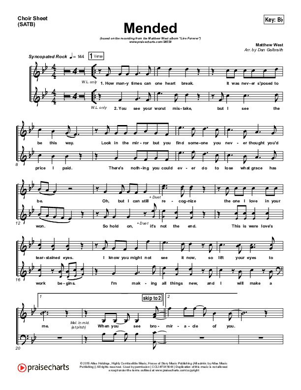 Mended Choir Sheet (SATB) (Print Only) (Matthew West)