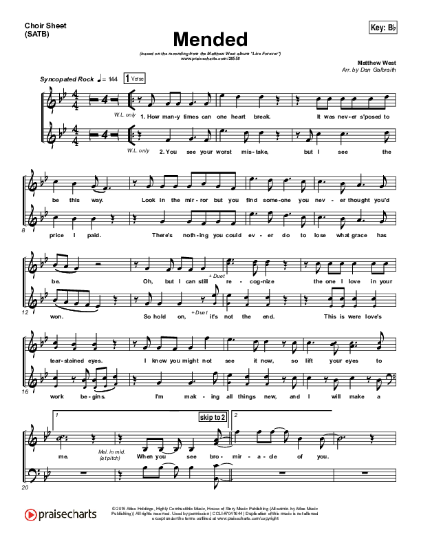 Mended Choir Vocals (SATB) (Matthew West)