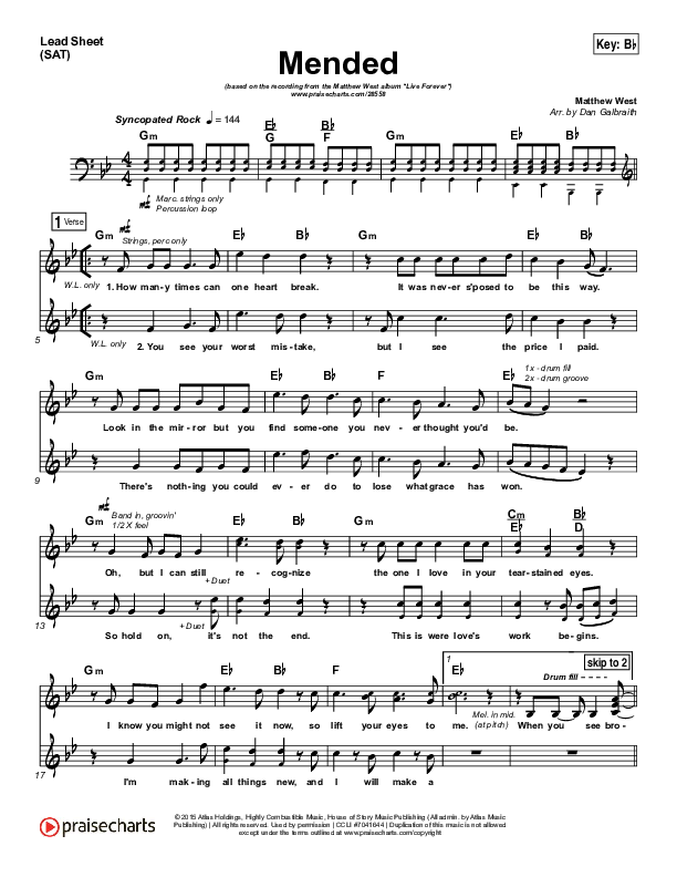 Mended Lead Sheet (Print Only) (Matthew West)