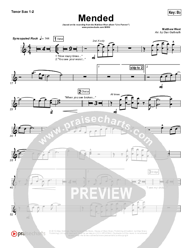 Mended Tenor Sax 1/2 (Matthew West)