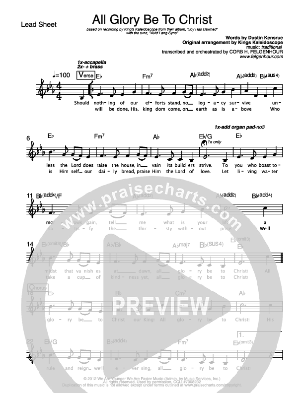 All Glory Be To Christ Lead Sheet (SAT) (Kings Kaleidoscope)
