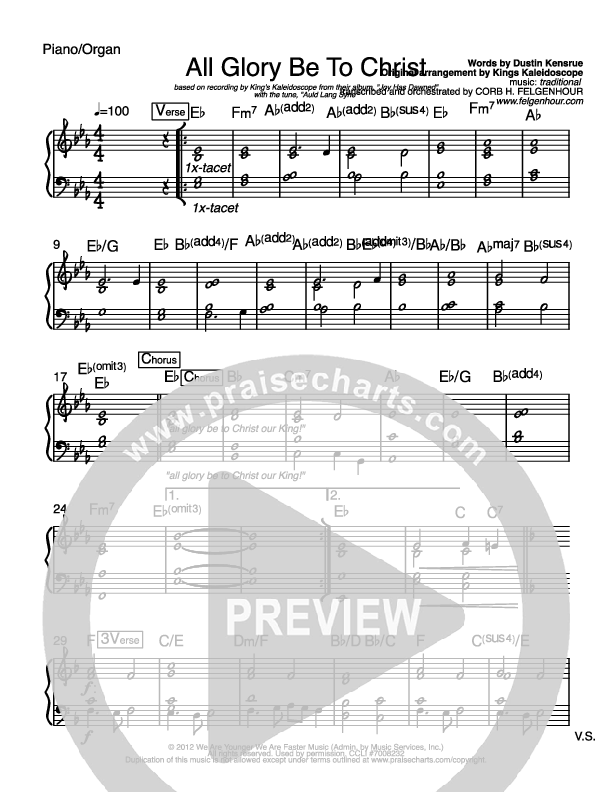 All Glory Be To Christ Piano Sheet (Kings Kaleidoscope)
