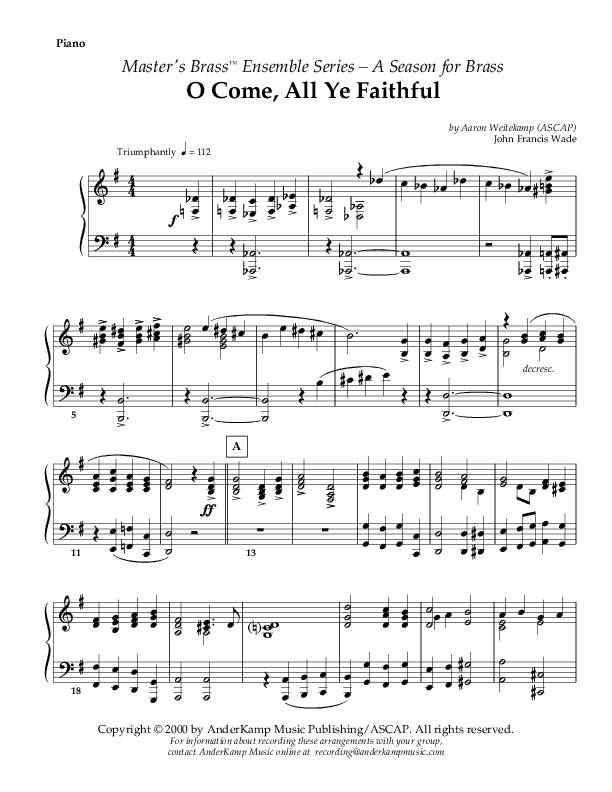 O Come All Ye Faithful (Instrumental) Piano Sheet ()