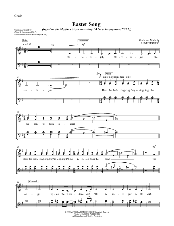 Easter Song Choir Vocals (SATB) (Matthew Ward)
