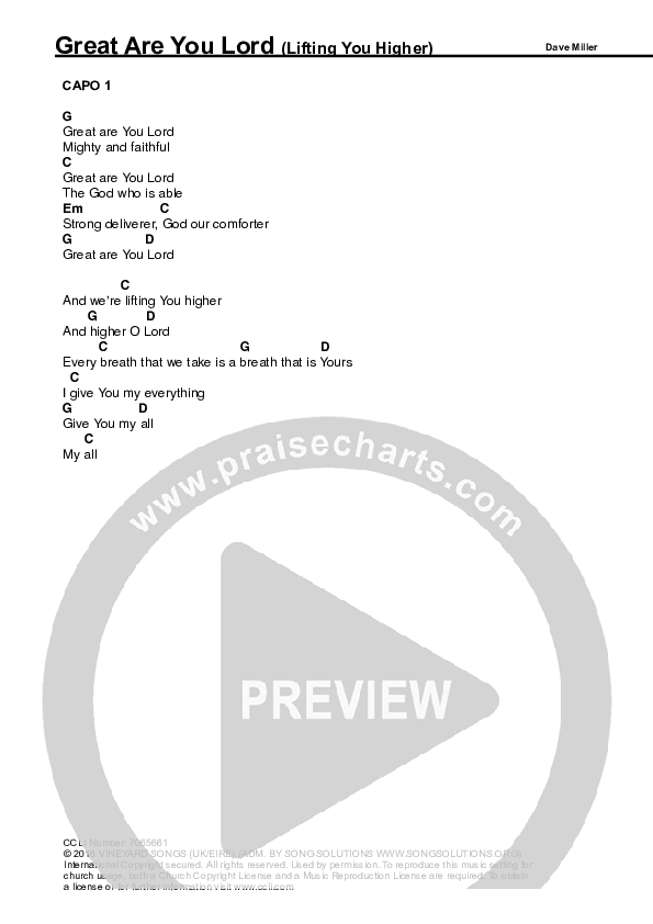 Great Are You Lord (Lifting You Higher) Chords & Lyrics (Vineyard UK / Jonny Riggs)
