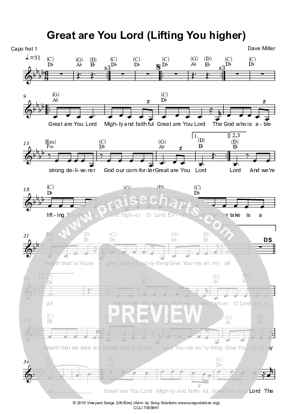 Great Are You Lord (Lifting You Higher) Lead Sheet (Vineyard UK / Jonny Riggs)