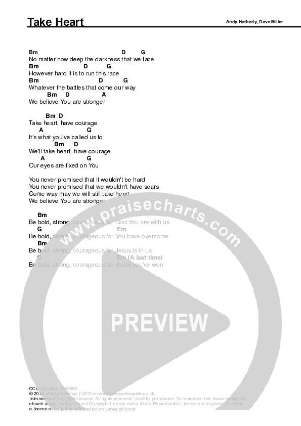Take Heart Chords & Lyrics (Vineyard UK / Dave Miller)