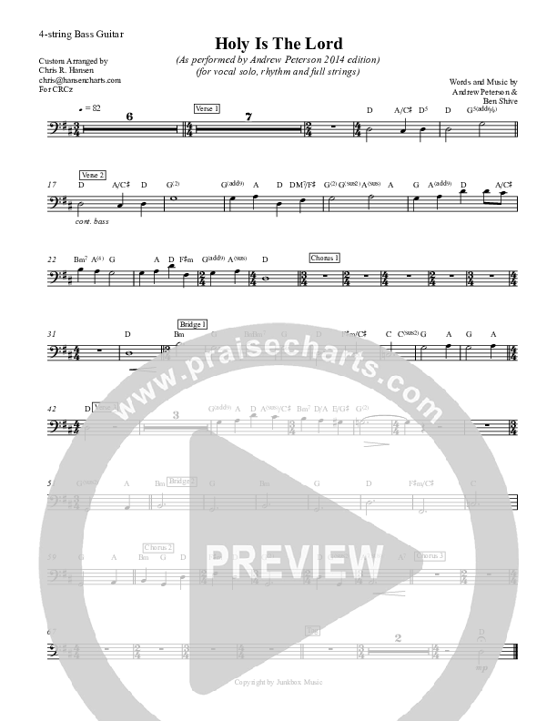 Holy Is The Lord Bass Guitar (Andrew Peterson)