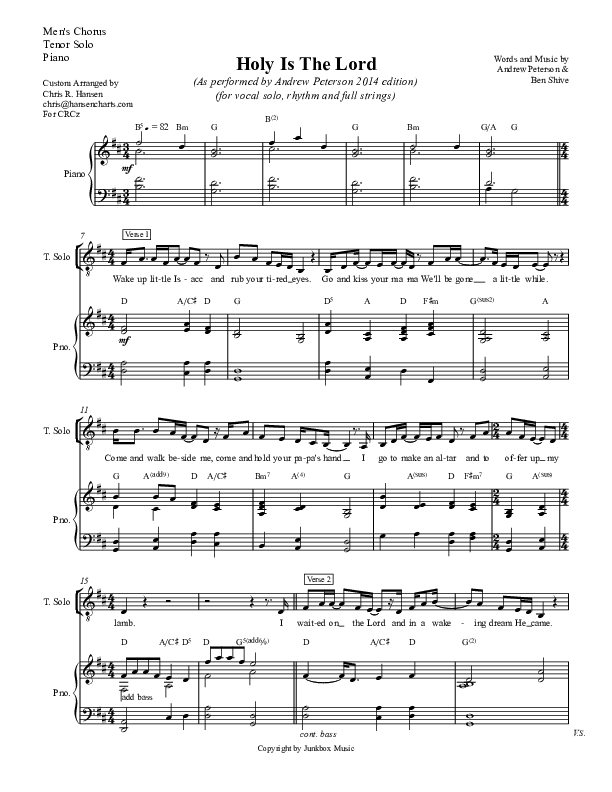 Holy Is The Lord Choir Score (Andrew Peterson)