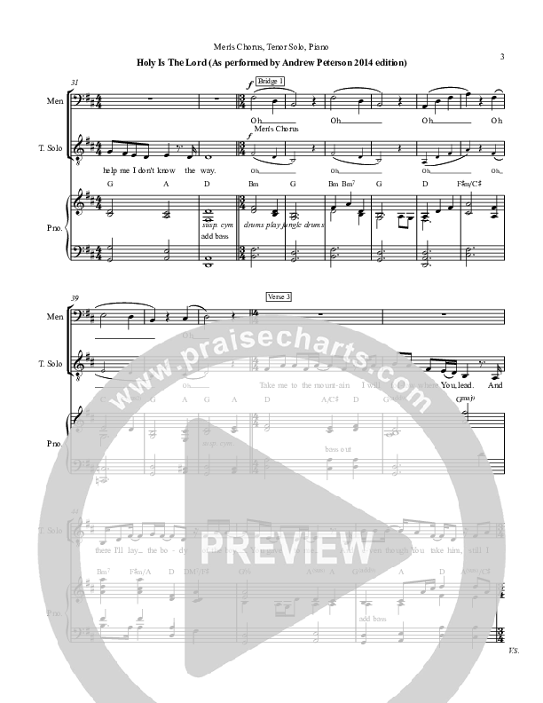 Holy Is The Lord Choir Sheet (SATB) (Andrew Peterson)