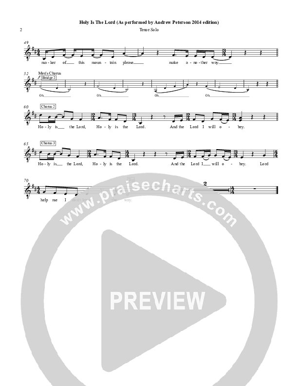Holy Is The Lord Piano/Vocal & Lead (Andrew Peterson)