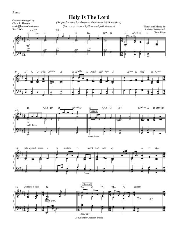 Holy Is The Lord Piano Sheet (Andrew Peterson)