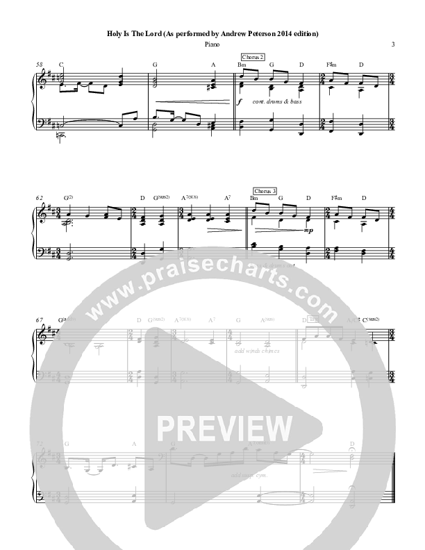 Holy Is The Lord Piano Sheet (Andrew Peterson)