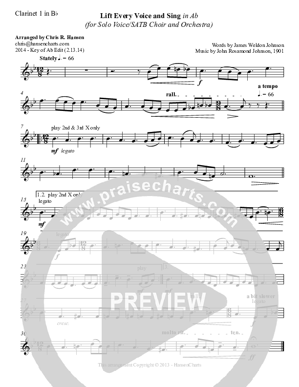 Lift Every Voice And Sing Clarinet 1/2 (Chris Hansen)