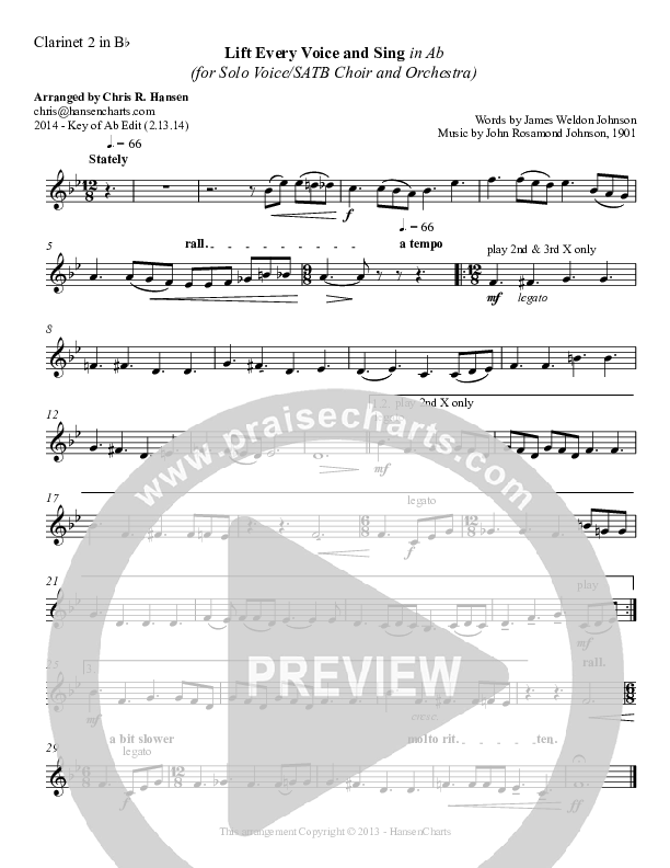 Lift Every Voice And Sing Clarinet 1/2 (Chris Hansen)