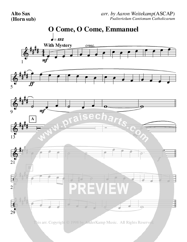 O Come O Come Emmanuel (Instrumental) Alto Sax (AnderKamp Music)