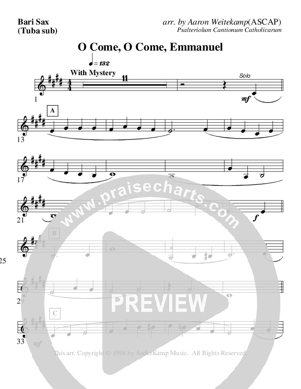 O Come O Come Emmanuel (Instrumental) Bari Sax (AnderKamp Music)
