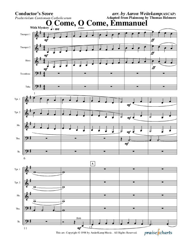 O Come O Come Emmanuel (Instrumental) Conductor's Score (AnderKamp Music)