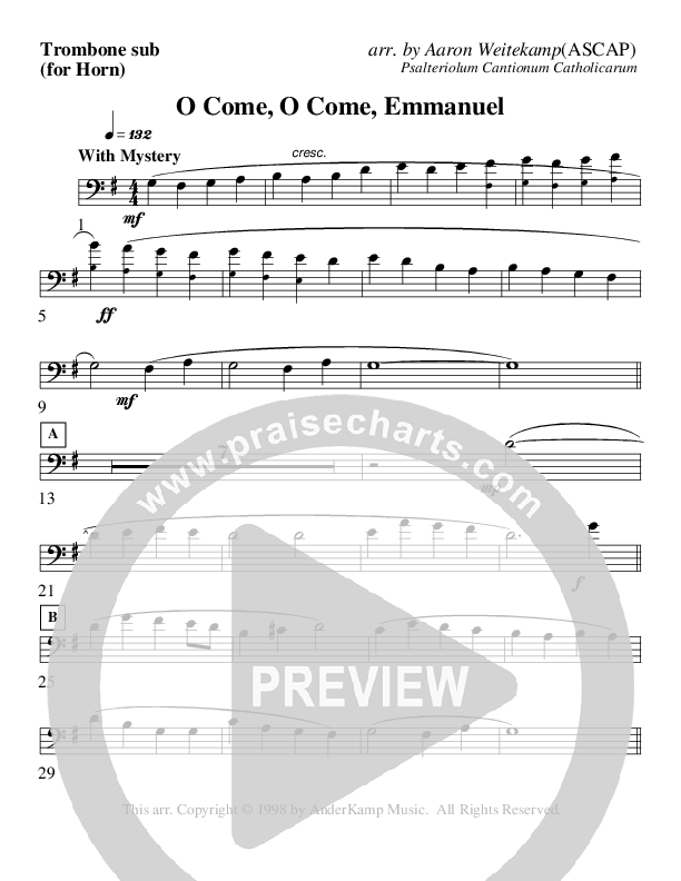 O Come O Come Emmanuel (Instrumental) Trombone 2 (AnderKamp Music)