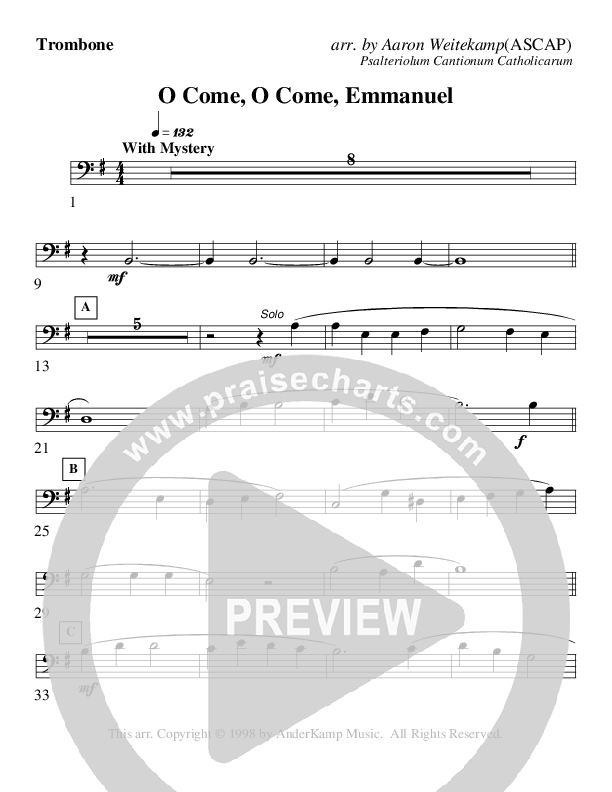 O Come O Come Emmanuel (Instrumental) Trombone (AnderKamp Music)
