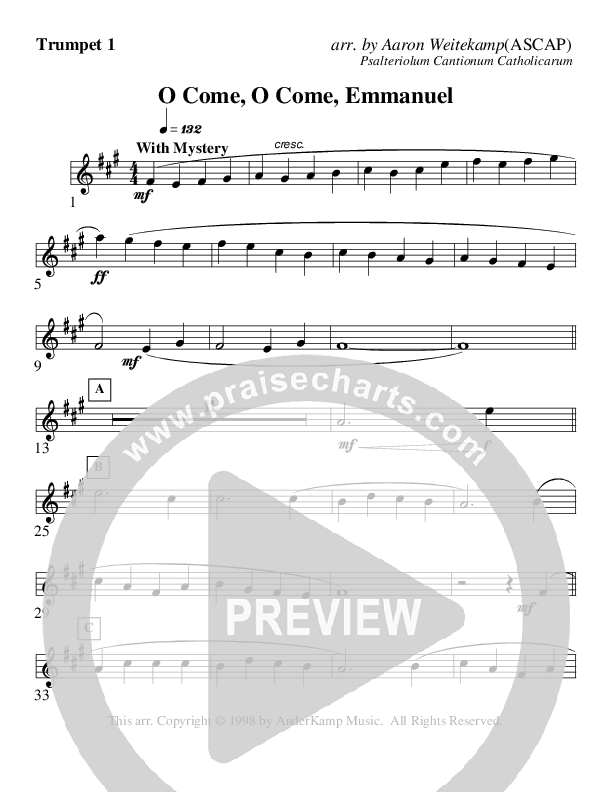 O Come O Come Emmanuel (Instrumental) Trumpet 1 (AnderKamp Music)