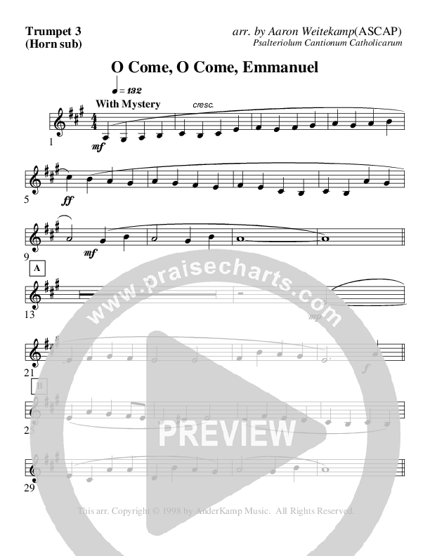 O Come O Come Emmanuel (Instrumental) Trumpet 3 (AnderKamp Music)