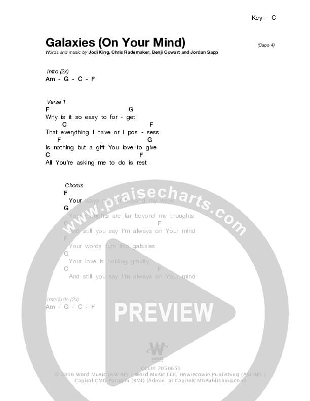Galaxies (On Your Mind) Chord Chart (Love & The Outcome)