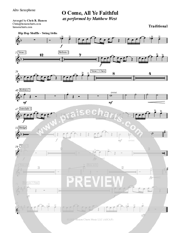 O Come All Ye Faithful Alto Sax (Matthew West)