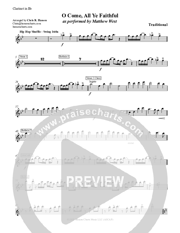 O Come All Ye Faithful Clarinet (Matthew West)