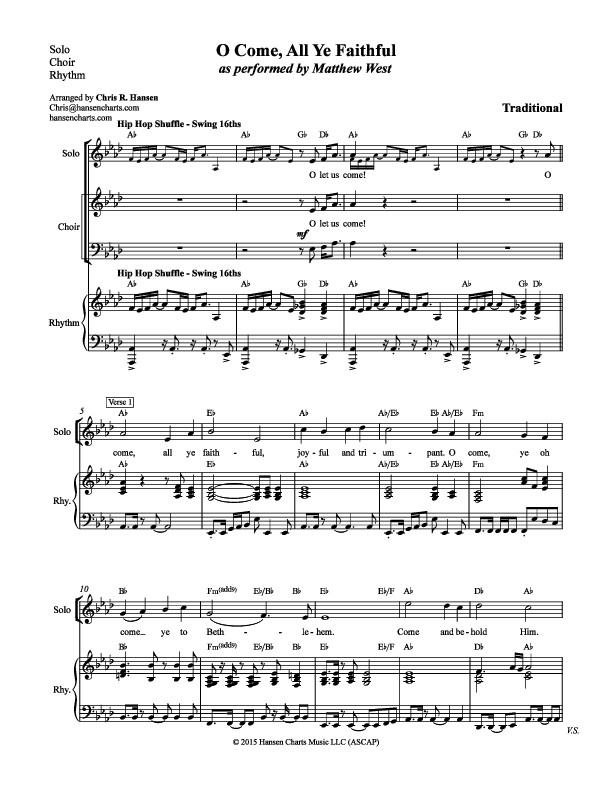 O Come All Ye Faithful Piano/Vocal (SATB) (Matthew West)