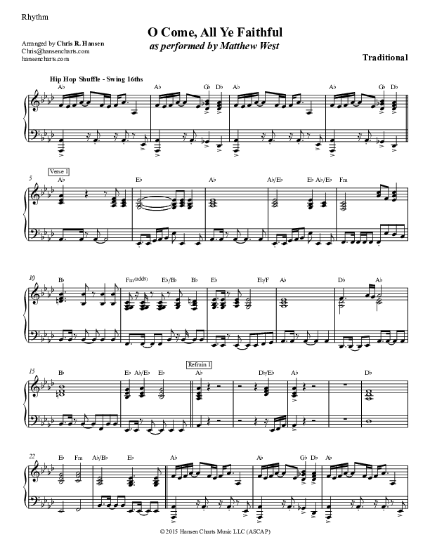 O Come All Ye Faithful Rhythm Chart (Matthew West)
