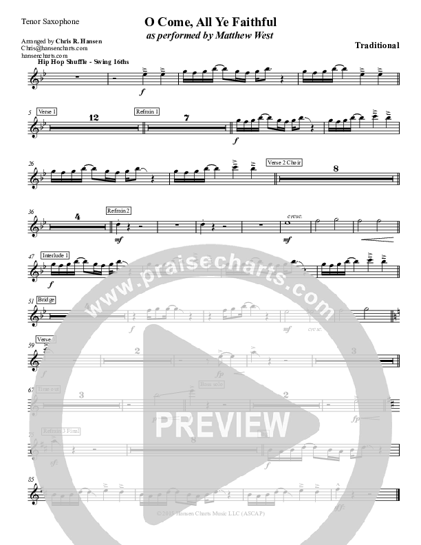 O Come All Ye Faithful Tenor Sax 2 (Matthew West)