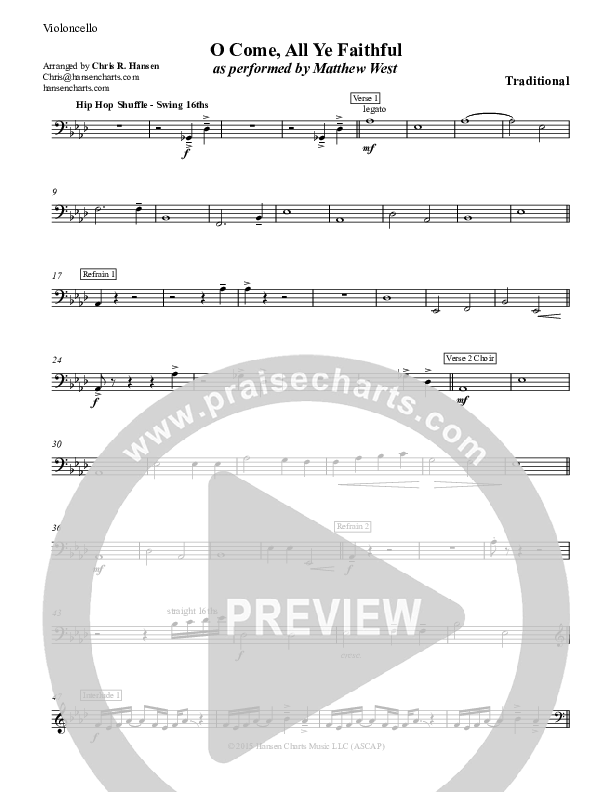 O Come All Ye Faithful Violincello (Matthew West)