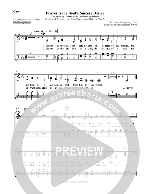 Prayer is the Soul's Sincere Desire Choir Vocals (SATB) (Chris Hansen)