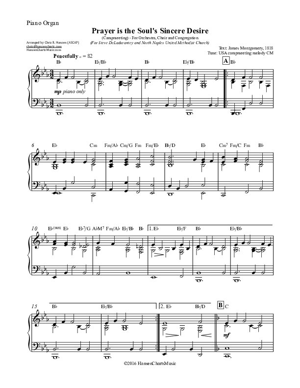 Prayer is the Soul's Sincere Desire Piano Sheet (Chris Hansen)