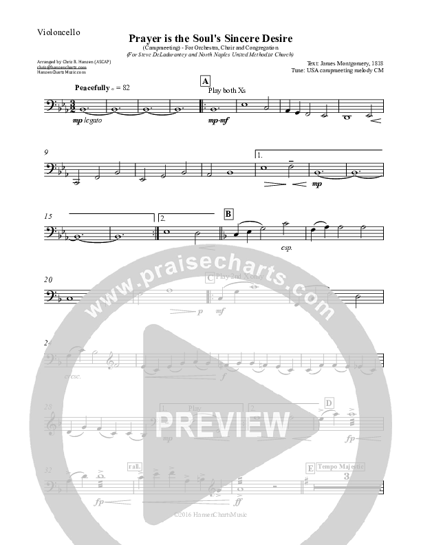 Prayer is the Soul's Sincere Desire Violincello (Chris Hansen)