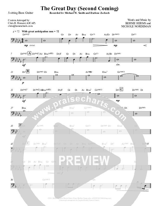 The Great Day (Second Coming) Bass Guitar (Michael W. Smith)