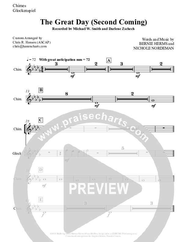 The Great Day (Second Coming) Chimes/Glockenspiel (Michael W. Smith)