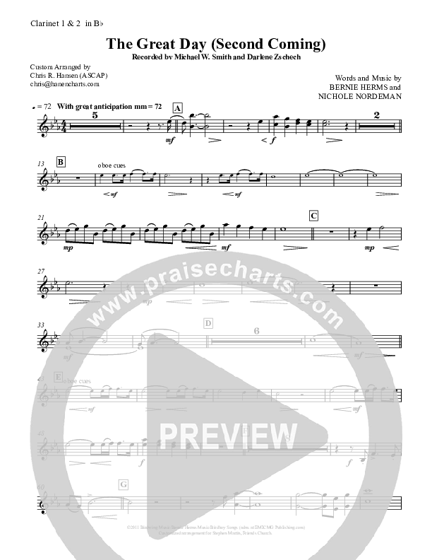 The Great Day (Second Coming) Clarinet 1/2 (Michael W. Smith)