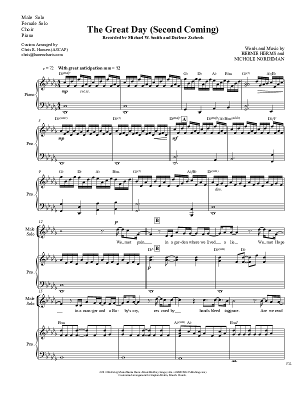 The Great Day (Second Coming) Piano Sheet (Michael W. Smith)