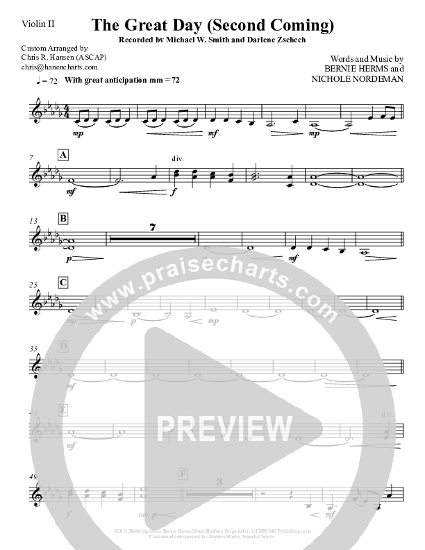 The Great Day (Second Coming) Violin 2 (Michael W. Smith)