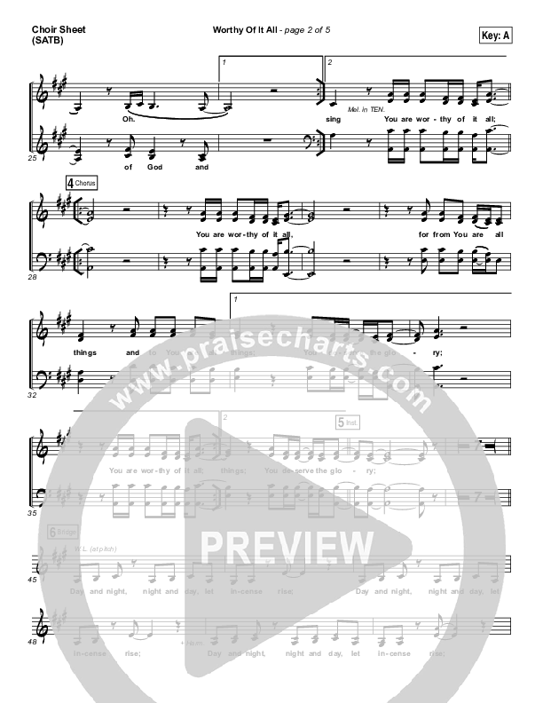 Worthy Of It All Choir Sheet (SATB) (Onething Live / David Brymer)