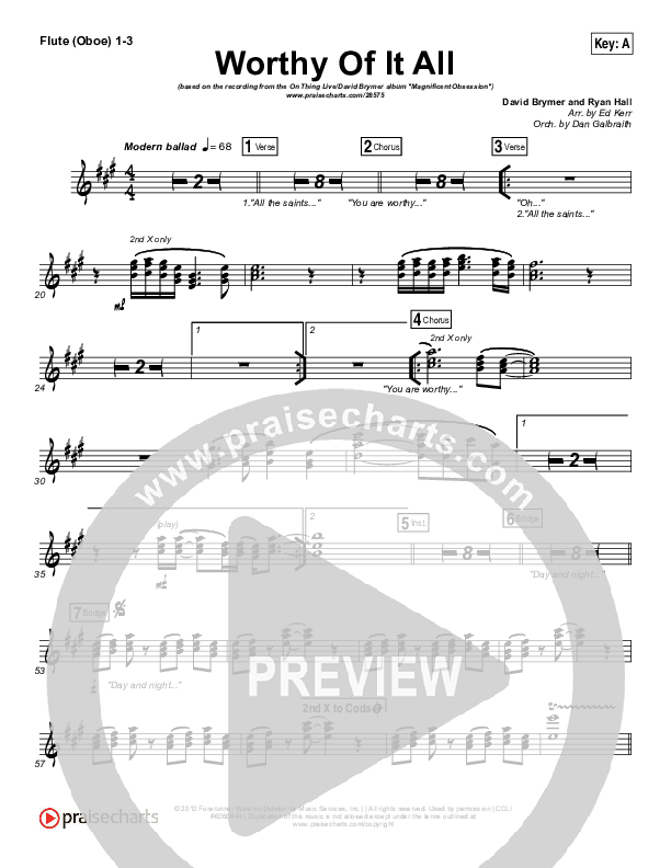 Worthy Of It All Flute/Oboe 1/2/3 (Onething Live / David Brymer)