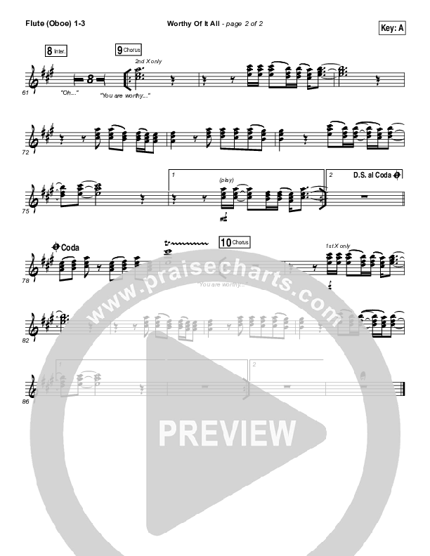 Worthy Of It All Flute/Oboe 1/2/3 (Onething Live / David Brymer)