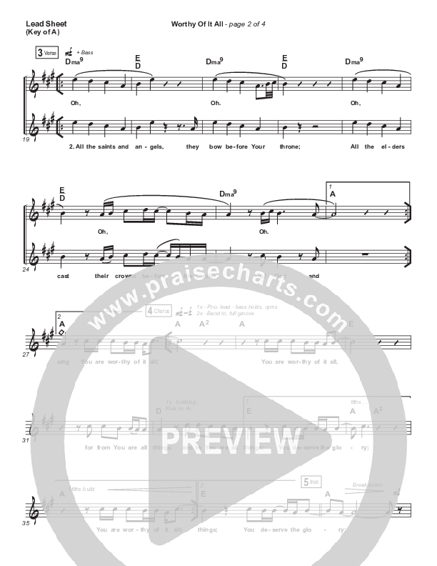 Worthy Of It All Lead Sheet (Melody) (Onething Live / David Brymer)