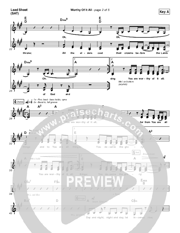 Worthy Of It All Lead Sheet (SAT) (Onething Live / David Brymer)