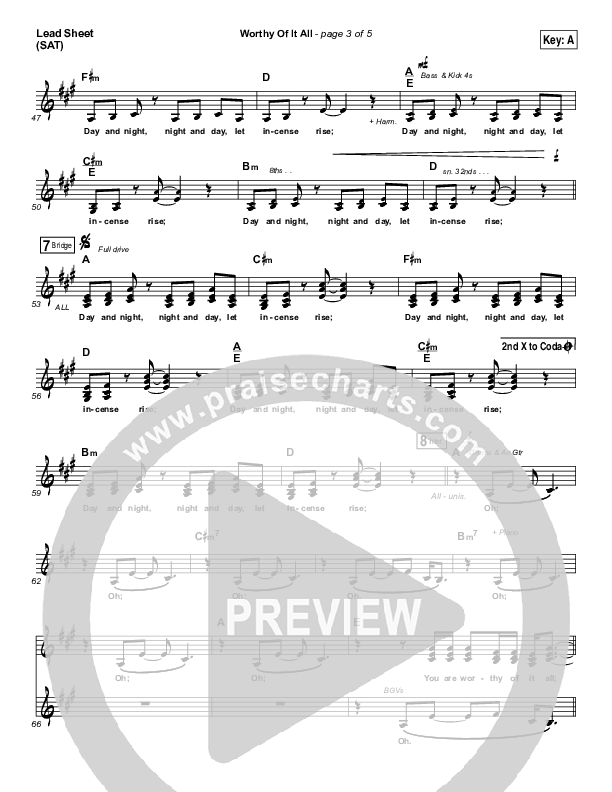 Worthy Of It All Lead Sheet (SAT) (Onething Live / David Brymer)