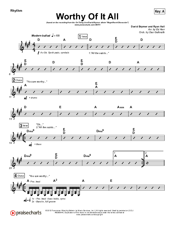 Worthy Of It All Rhythm Chart (Onething Live / David Brymer)