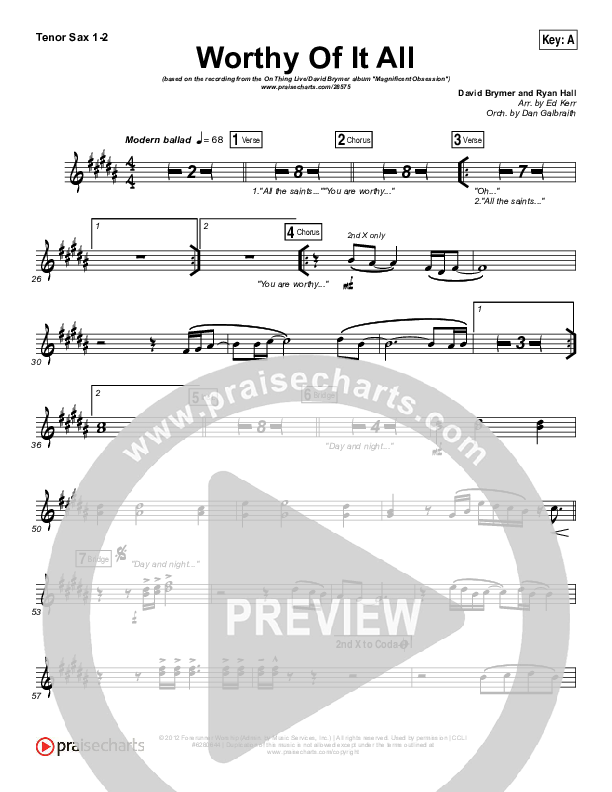 Worthy Of It All Tenor Sax 1/2 (Onething Live / David Brymer)