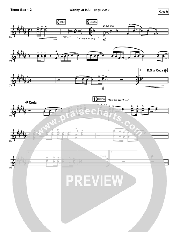 Worthy Of It All Tenor Sax 1/2 (Onething Live / David Brymer)